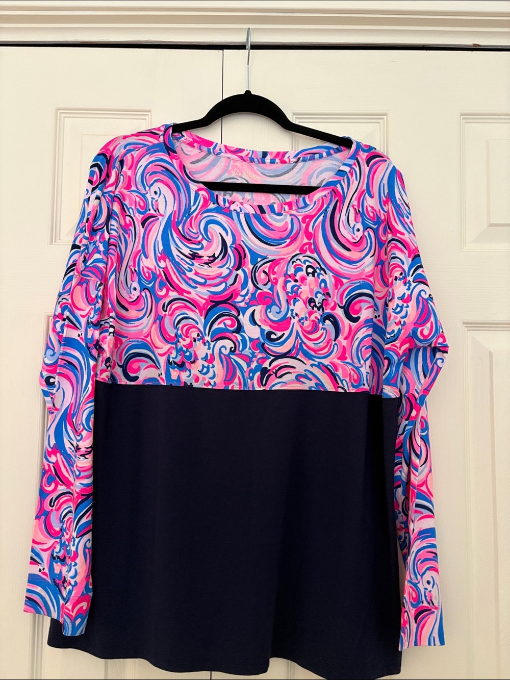 NWOT Lilly Pulitzer Pink & Blue Swirl Colorblock Long Sleeve Top